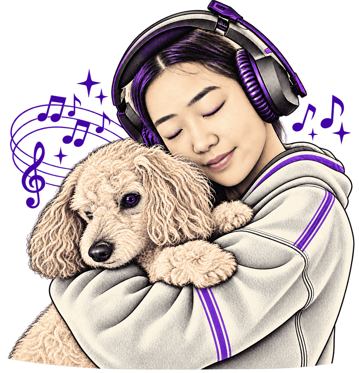 An imaginative illustration connecting musical notes, sound waves, mathematics, and art